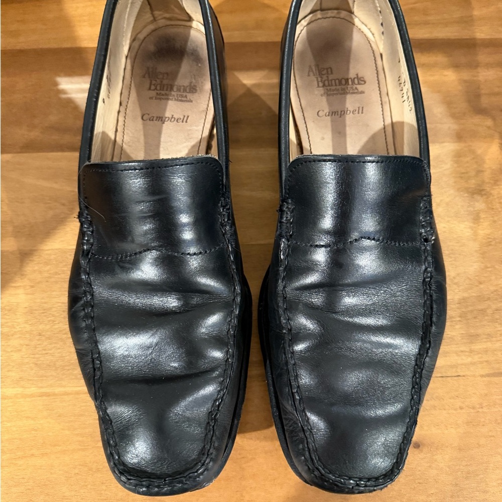 Allen Edmonds Campbell Black Loafers Slip-Ons with Smooth Leather and Square Toe